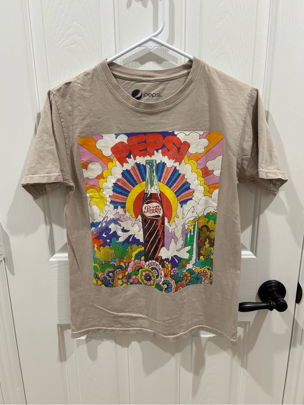 Women’s Pepsi Retro Logo Tee - Beige with Black Print size Small